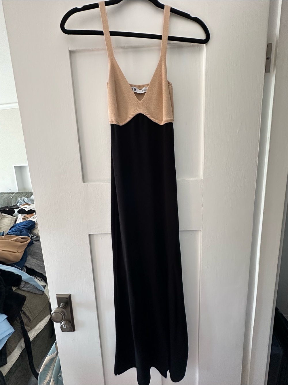 Zara Colorblock Knit Maxi Dress — Tan & Black — Size S